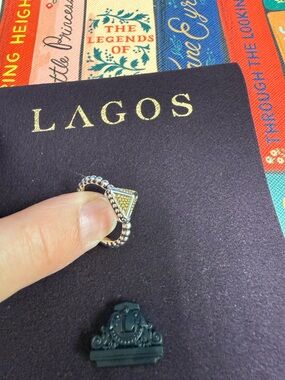 LAGOS Two-Tone Beaded Sterling Ring with Triangle Accent